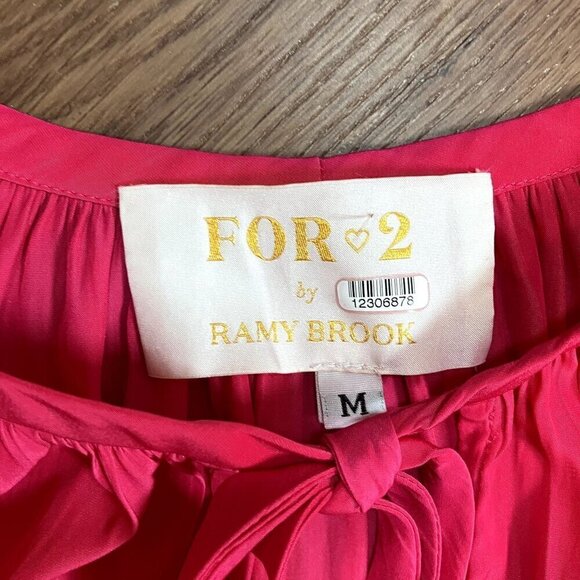 For 2 by Ramy Brook Dark Pink Tie Collar Balloon Sleeve Lightweight Top (Size M) - Picture 3 of 5